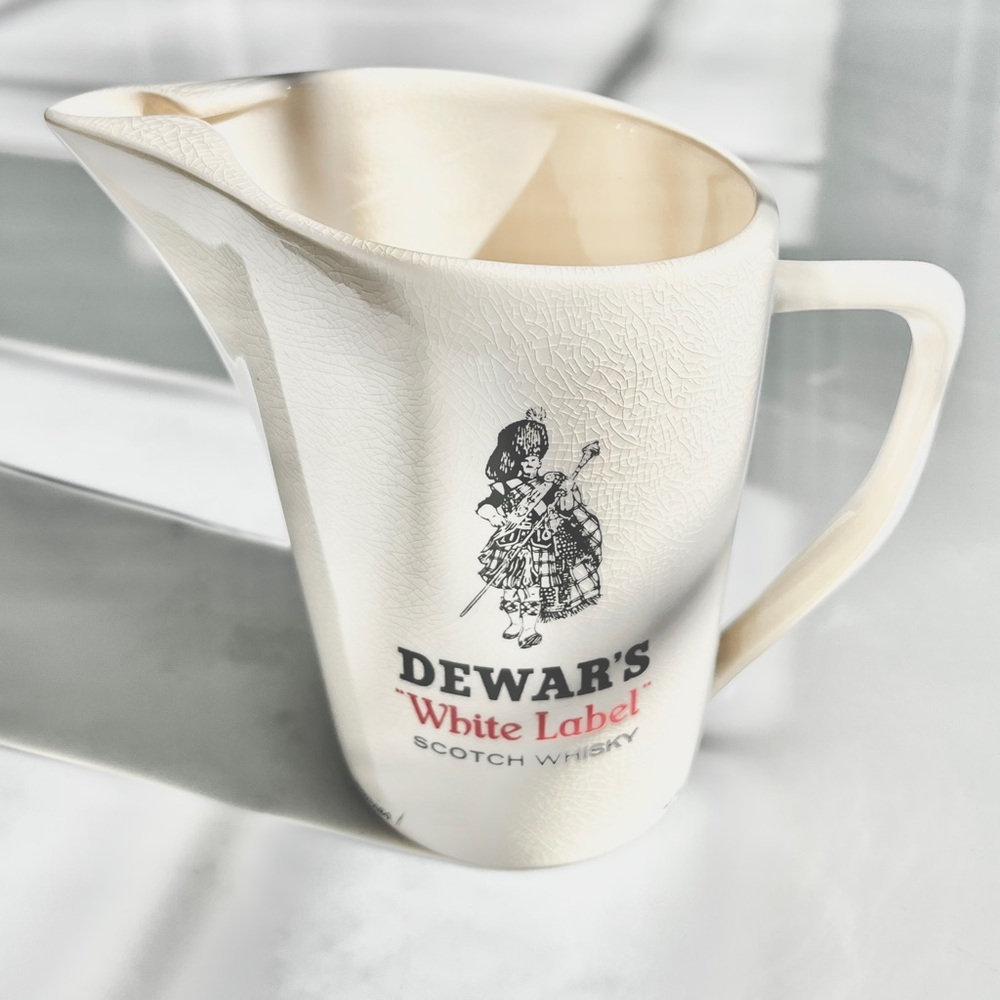 vintage Dewar's White Label Scotch Whisky ceramic water pitcher barware England